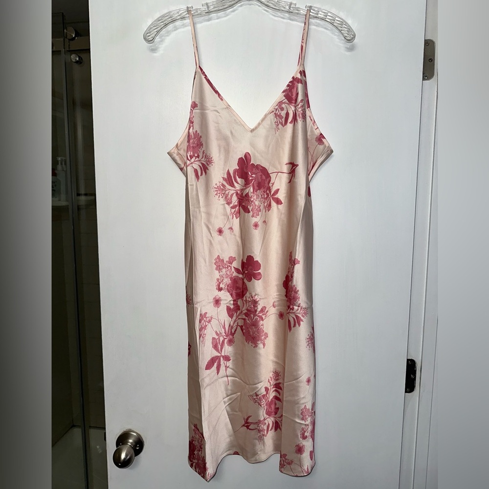 NWT Quince Mini Silk Floral Pink Slip Dress